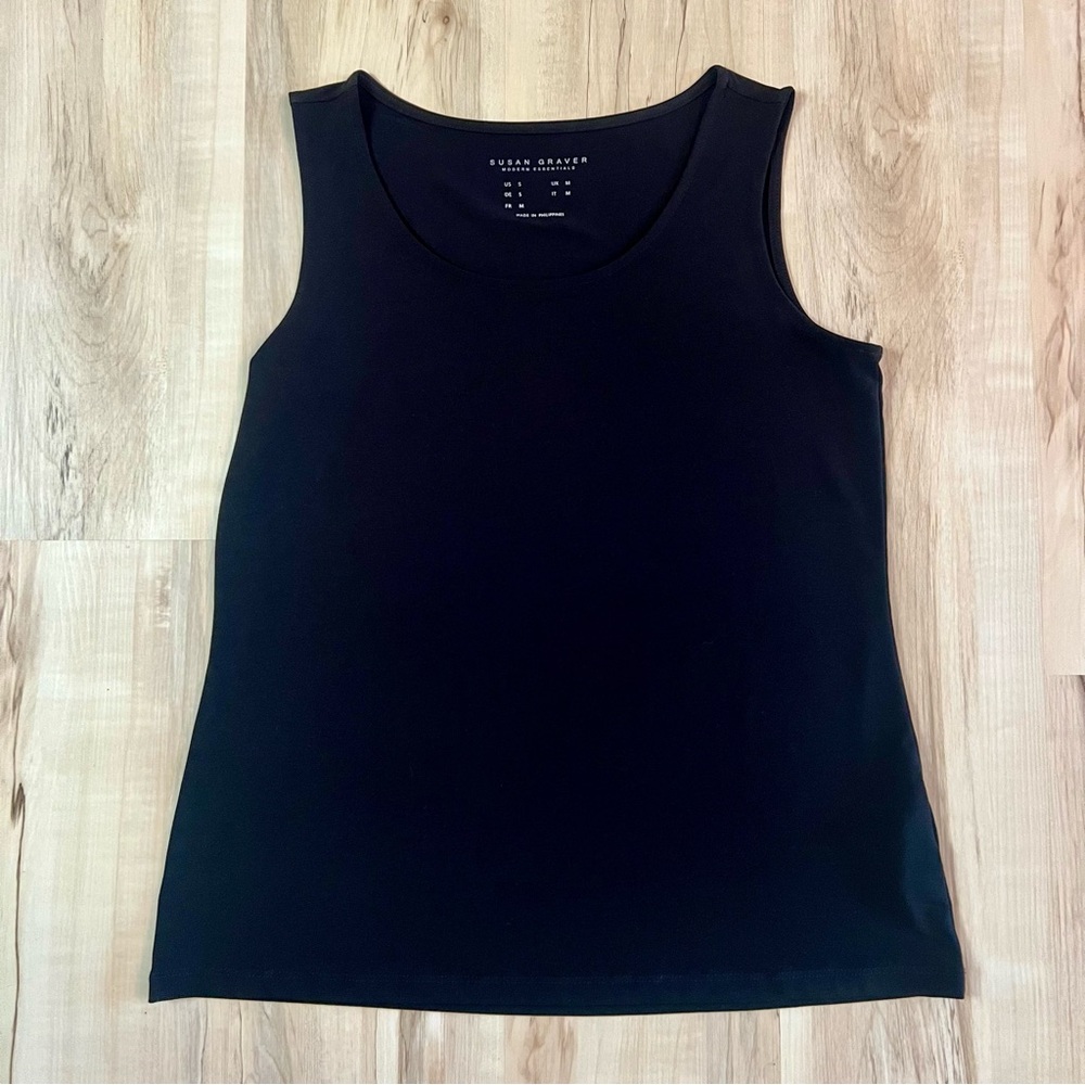 SUSAN GRAVER Modern Essentials Black Stretch Knit Tank Top Womens Small A366913
